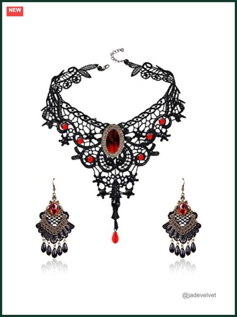 Gothic Lace Choker Earrings Set Victorian Steampunk Costume Party